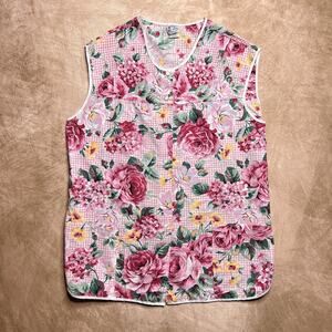 Vintage 70s Tiger Lily Pinafore Apron Top Smock Tunic Floral Plaid Pink Mod Boho